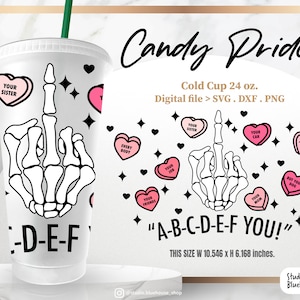 Abcdefu SVG: Conversation Heart Cold Cup Wrap (SVG PNG)