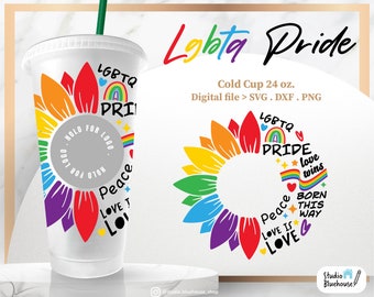 Lgbtq Pride Rainbow Sunflower ⟡ Pride SVG ⟡ Lgbtq Svg ⟡ Full Wrap for Sbux 24oz Venti Cold Cups ⟡ SVG PNG file