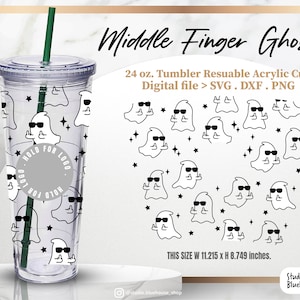 Middle Finger Ghosts Svg ⟡ Halloween Svg ⟡ Funny Ghost Svg ⟡ Full wrap for Reusable 24 Oz Acrylic Cup Tumbler ⟡ SVG PNG file