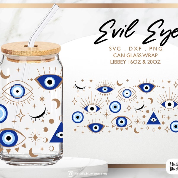 Libbey Glass 16oz | 20oz ⟡ Evil eye Svg ⟡ Celestial Clipart Svg ⟡ Glassware Svg ⟡ Mystical Svg  ⟡ Wrap Files  Cricut & Silhouette