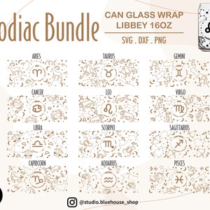 DIERENRIEM BUNDEL ⟡ Astrologie ⟡ Dierenriemhoroscoop Svg ⟡ Koffieglasblikje ⟡ Libbey 16oz Beer Can Glass Svg ⟡ Wikkelbestand voor Cricut Png, Svg, Dxf