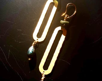 ROX2K Brass Geometric Chandeliers with Iolite and Green Swarovski Crystal.