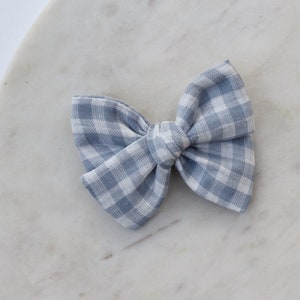 Sky Blue Gingham / Pinwheel Bow ~ Baby & Children's Hair Bows, Pinwheel Hair Bows, Pig Tail Sets, Toddler Hair Accessories, Handmade.