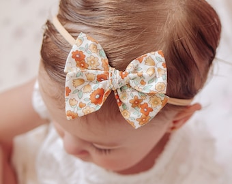 Autumn Floral Pinwheel Bow ~ Baby & Children's Hair Bows, Pinwheel Hair Bows, Pig Tail Sets, Toddler Hair Accessories, Handmade.