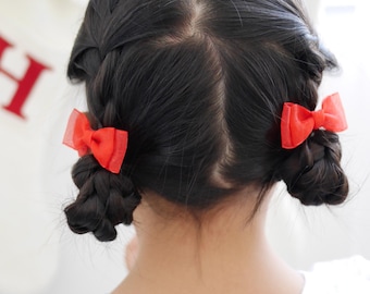Noeud de ruban rouge bonbon ~ Noeuds pour cheveux pour bébés et enfants, noeuds pour cheveux en forme de moulinet, ensembles de queue de cochon, accessoires pour cheveux pour tout-petits, faits main.