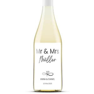 Etichetta personalizzata per bottiglia di vino Matrimonio Nome Mr&Mrs Nero | Regalo di nozze etichetta vino regalo di nozze