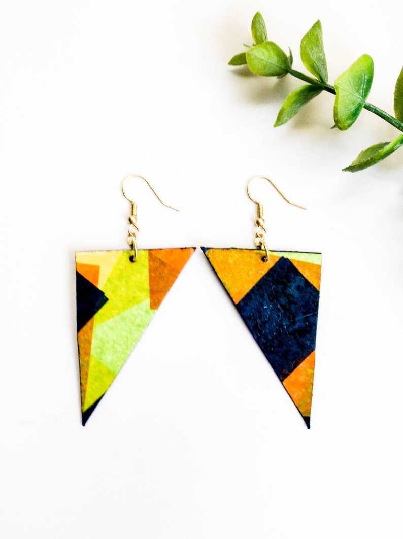Paper earrings handmade multicolor earrings African tribal earrings decoupage earrings Afrocentric earrings colorful geometric earrings