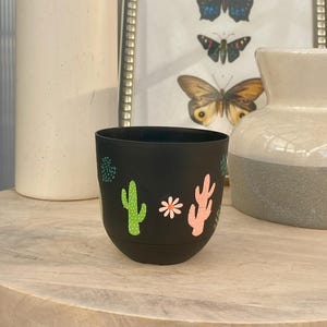Self-Watering Planter: 4&quot; Boho Cactus & Flower Decal - Unique Houseplant Pot
