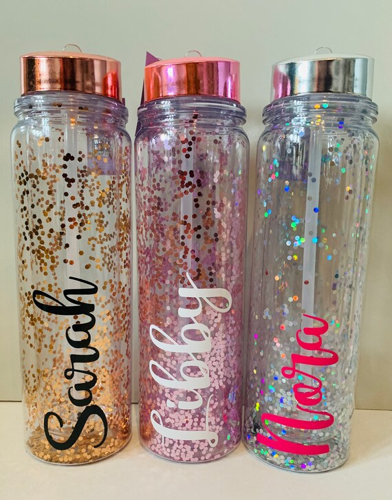 personalised glitter water bottle 