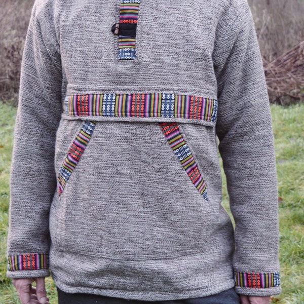 Ethno Woll hoodie mit fleece gefüttert