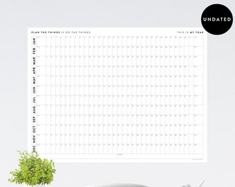 Giant Perpetual Wall Calendar | Undated Annual Calendar | Yearly Planner | Annual Planner | Birthday Calendar | Anniversary Calendar (B + W)