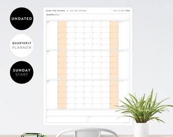 Undated Quarterly Giant Wall Calendar | Sunday Start | 90 Day Plan | 90 Day Calendar | Minimal | 12 Week Year | Quarterly Planner (Orange)