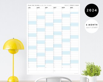 Six Month 2024 Giant Wall Calendar | July - December | Half Year Planner | 6 Month Planner | Half Year Calendar | Monthly Planning (Blue)