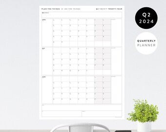 Q2 2024 Quarterly Giant Wall Calendar | April - June 2024 | 90 Day Planner | 12 Week Year Planner | Minimalist Quarterly Planner (Gray)