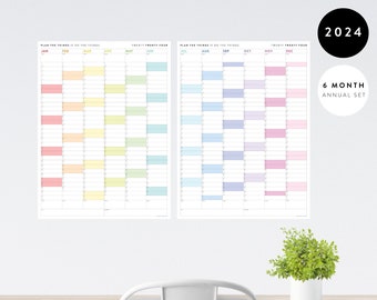 BUNDLE! Six Month Giant Wall Calendar SET 2024 | Half Year Planner Set | 6 Month Wall Planner Set | Annual Planning | Monthly Plan (Rainbow)