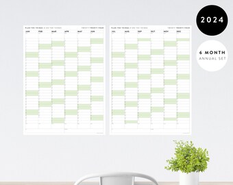 BUNDEL! Gigantische wandkalender voor zes maanden SET 2024 | Halfjaarplannerset | Muurplannerset voor 6 maanden | Jaarplanning | Maandabonnementen (groen)