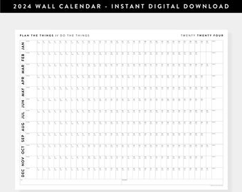 PRINTABLE 2024 Wall Calendar | Digital PDF Instant Download | 2024 Wall Planner | Monthly Planner | 2024 Year Planner (Horizontal / Minimal)