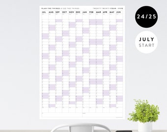 2024 - 2025 Juli Start Academische Wandkalender | Halfjaarkalender | Maandplanner | Studiejaarplanner | Gigantische wandkalender (paars)