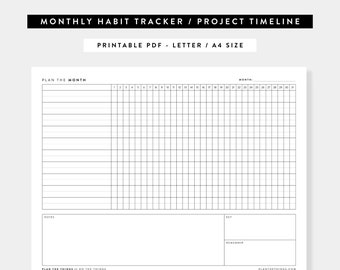 Monthly Habit Tracker / Project Timeline Printable | Printable Planner Inserts | A4, US Letter | Instant PDF Download | Minimalist Planner