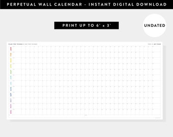PRINTABLE 6' x 3' Massive Perpetual / Forever Wall Calendar | Digital PDF Instant Download | Extra Large Undated Wall Calendar | Annual Plan