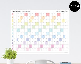 Calendario de pared gigante 2024 / Planificador de pared 2024 / Planificador anual / Planificador anual / Planificador mensual / Planificador anual 2024 (Horizontal / Arco iris)