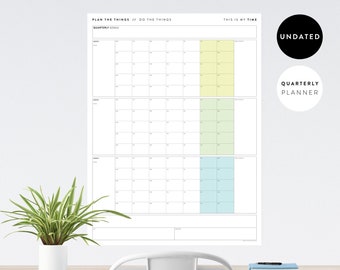 Undated Quarterly Giant Wall Calendar | Monday Start | 90 Day Plan | 90 Day Calendar | Minimal | 12 Week Year | Quarterly Planner (Rainbow2)