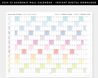 PRINTABLE 2024 - 2025 June Start Academic Wall Calendar | PDF Instant Download | Annual Planner | Monthly Plan | Mid Year Planner (Rainbow)