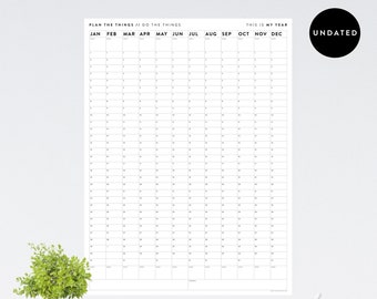 Giant Perpetual Wall Calendar | Undated Annual Calendar | Yearly Planner | Annual Planner | Birthday Calendar | Vertical Planner (B + W)