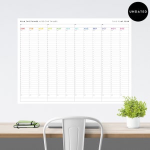 Giant Undated Perpetual / Forever Wall Calendar - Annual + Quarterly Planning | Yearly Planner | Quarterly Calendar | Monthly Plan (Rainbow)