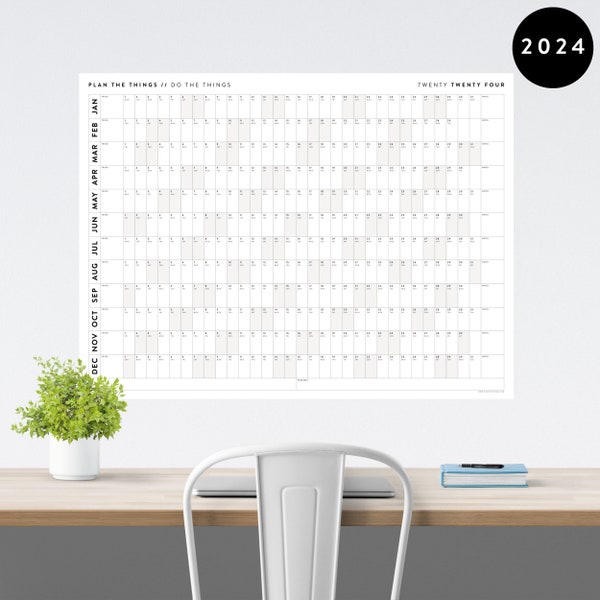 Giant 2024 Wall Calendar | 2024 Wall Planner | Annual Planner | Yearly Planner | Monthly Planner | 2024 Year Planner (Horizontal / Gray)