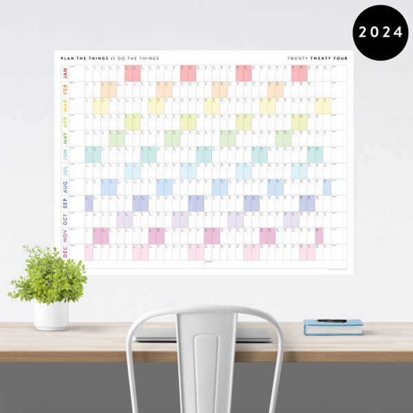 Riesen Wandkalender 2024 | 2024 Wandkalender | Jahresplaner | Jahresplaner | Monatsplaner | 2024 Jahresplaner (Horizontal / Regenbogen)