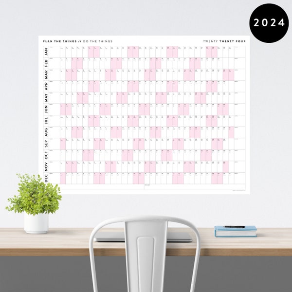 Giant 2024 Wall Calendar | 2024 Wall Planner | Annual Planner | Yearly Planner | Monthly Planner | 2024 Year Planner (Horizontal / Pink)