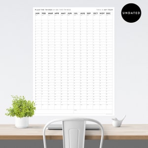 Giant Perpetual Wall Calendar | Undated Annual Calendar | Yearly Planner | Annual Planner | Birthday Calendar | Vertical Planner (B + W)