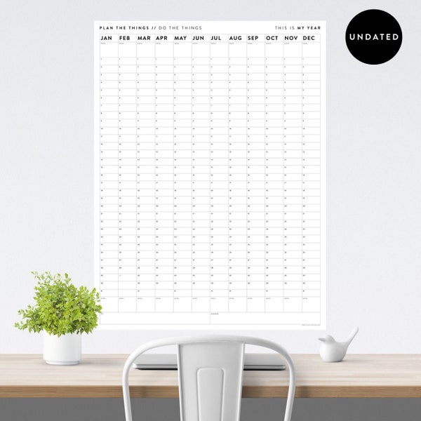 Giant Perpetual Wall Calendar | Undated Annual Calendar | Yearly Planner | Annual Planner | Birthday Calendar | Vertical Planner (B + W)