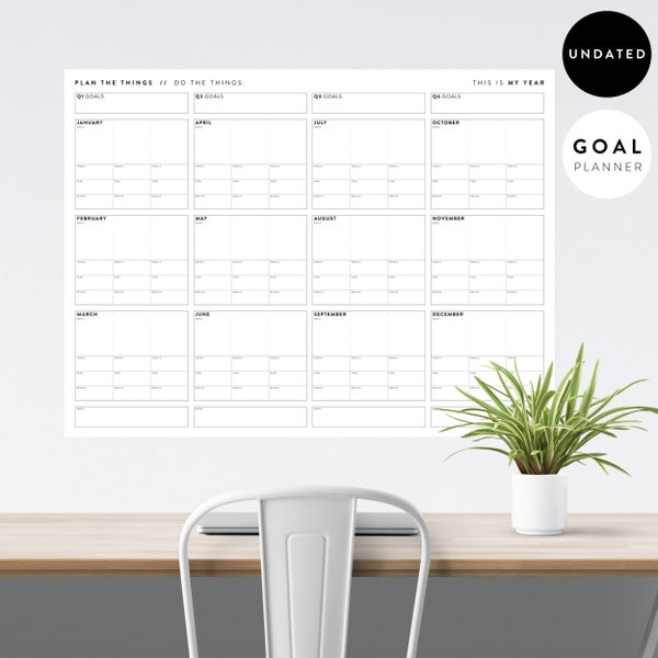 Giant Focus & Goals Wall Planner | Horizontal | Year at a Glance | Undated | Minimal | Annual Planner | Yearly Planner | Plan Your Big Goals