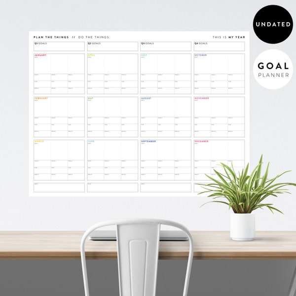 Giant Focus & Goals Wall Planner - Rainbow | Undated | Year at a Glance | Minimal | Annual Planner | Quarterly Planner | Plan Your Big Goals