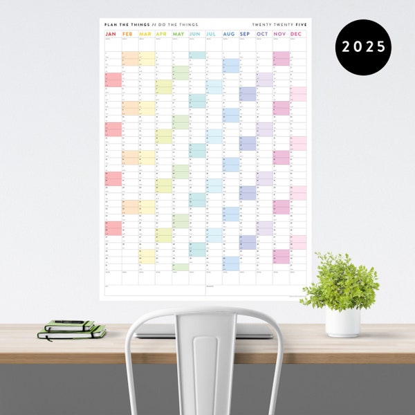 Calendario de pared gigante 2025 / Planificador de pared grande 2025 / Planificador anual / Planificador anual / Planificador mensual / Planificador 2025 (vertical / arco iris)