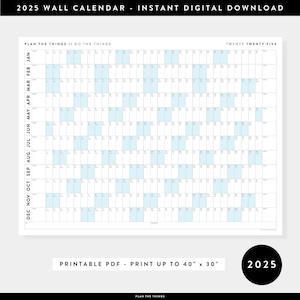 PRINTABLE 2025 Wall Calendar Digital PDF Instant Download 2025 Wall