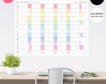 NUOVO LAYOUT! Calendario da parete gigante 2026 con weekend allineati / Planner annuale 2026 / Planner annuale minimalista 2026 (orizzontale / arcobaleno)