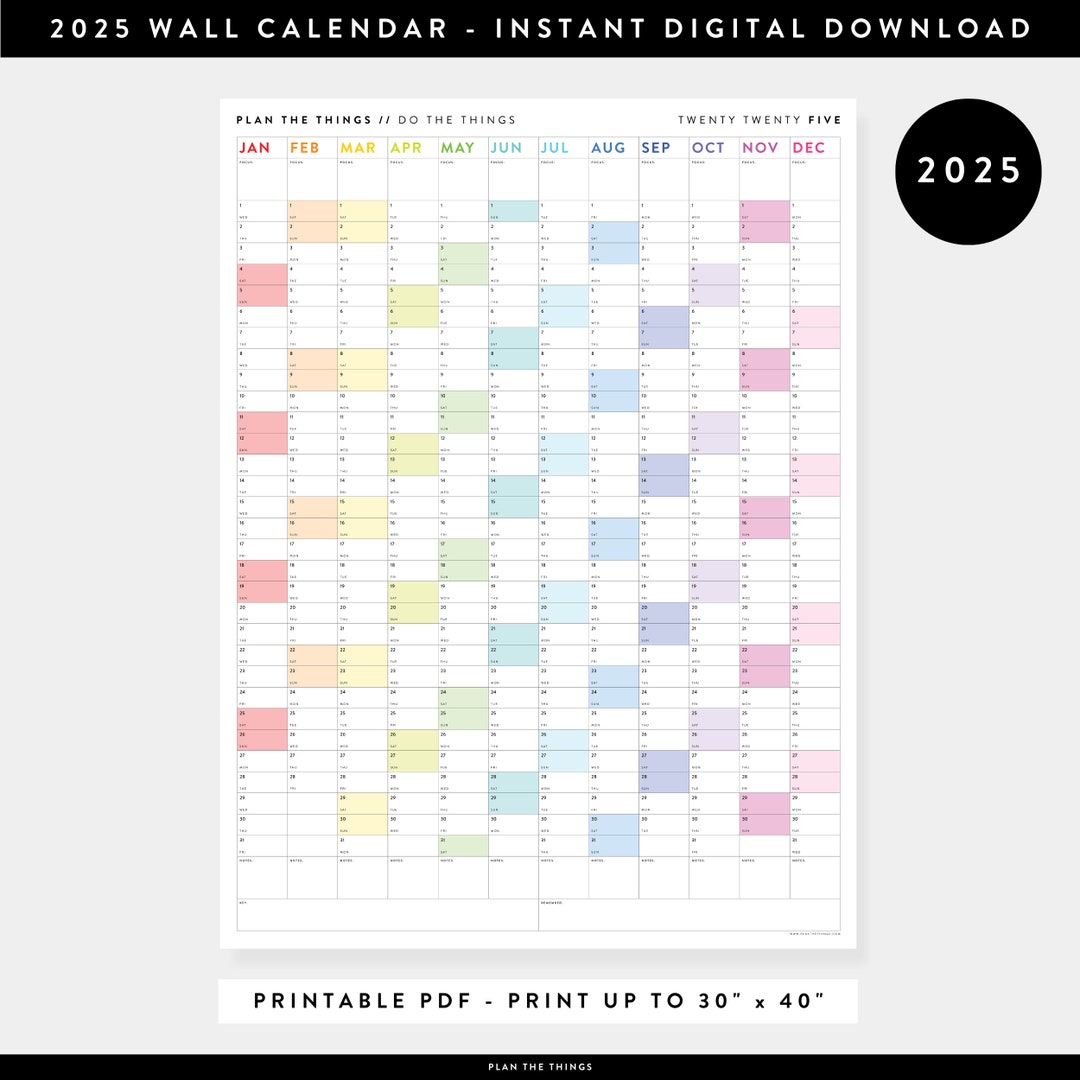 PRINTABLE 2025 Wall Calendar | Digital PDF Instant Download | 2025 Wall ...