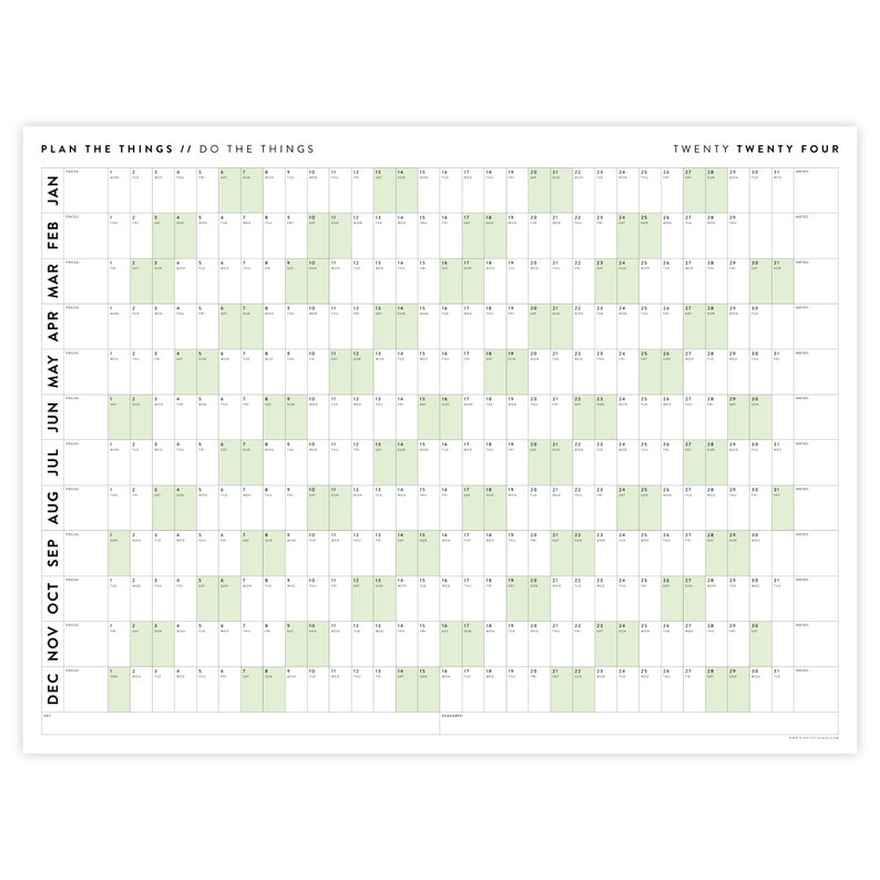 Giant 2024 Wall Calendar 2024 Wall Planner Annual Planner Yearly Planner Monthly Planner 2024 Year Planner Horizontal / Green image 2