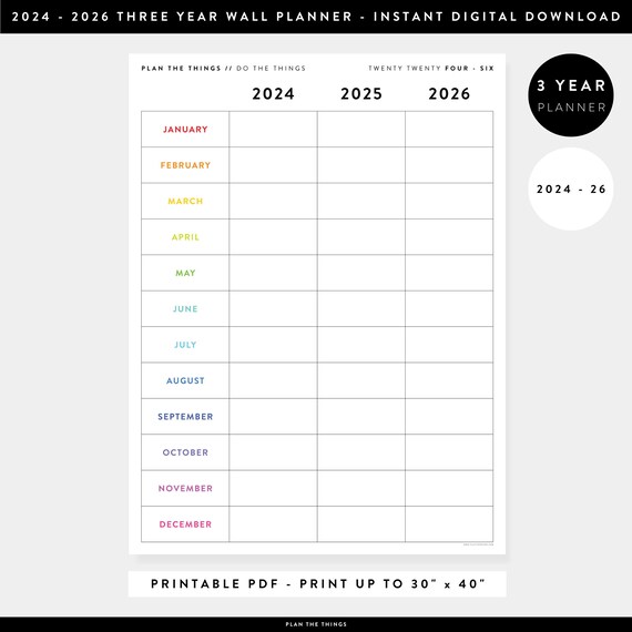 PRINTABLE Three Year 2024 2026 Monthly Wall Calendar Digital PDF Instant Download Multi-year Planning Big Picture 3 Year Planner - Etsy PRINTABLE Three Year 2024 2026 Monthly Wall Calendar Digital PDF Instant Download Multi-year Planning Big Picture 3 Year Planner - Etsy