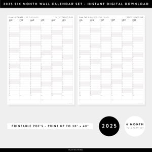 PRINTABLE Six Month Giant Wall Calendar SET 2025 | Half Year Planner ...