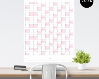 Giant 2026 Wall Calendar | 2026 Large Wall Planner | Annual Planner | Yearly Planner | Monthly Planner | 2026 Planner (Vertical / Pink)