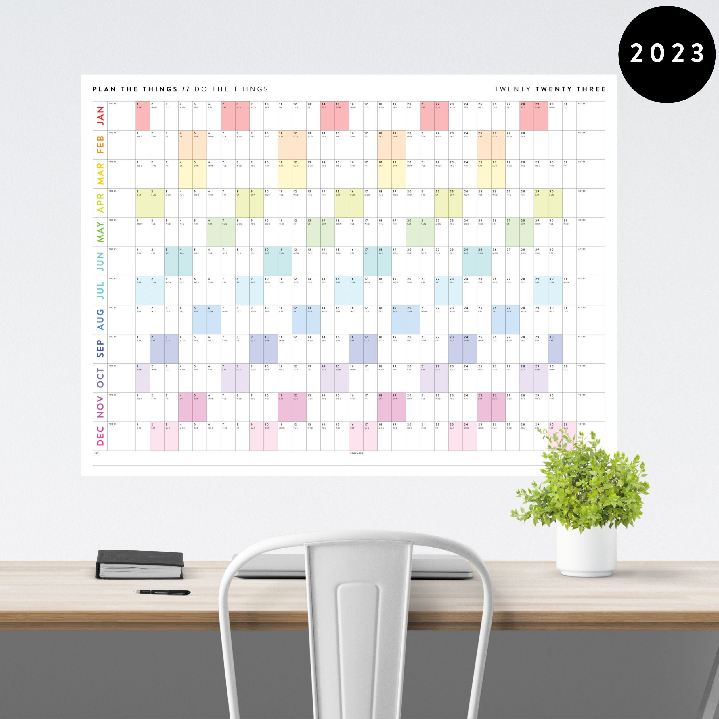 2023 Calendar Monthly Planner Large A3 Size Watercolour Images and