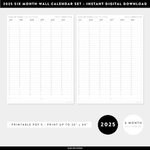 PRINTABLE Six Month Giant Wall Calendar SET 2025 | Half Year Planner ...