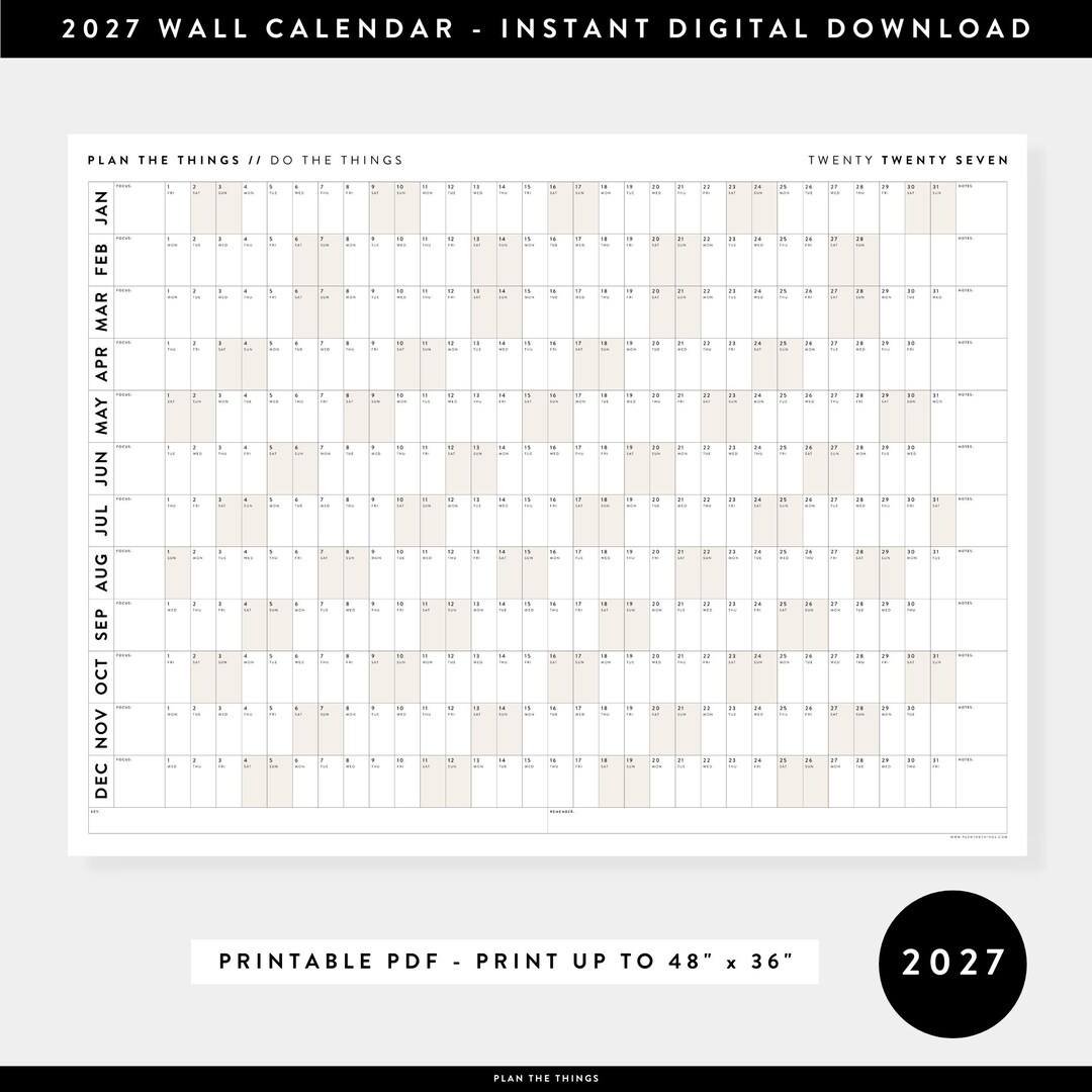 PRINTABLE 2027 Horizontal Wall Calendar | Digital PDF Instant Download ...
