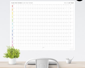Giant Perpetual Wall Calendar | Undated Annual Calendar | Yearly Planner | Annual Planner | Birthday Calendar | Monthly Planner | (Rainbow)