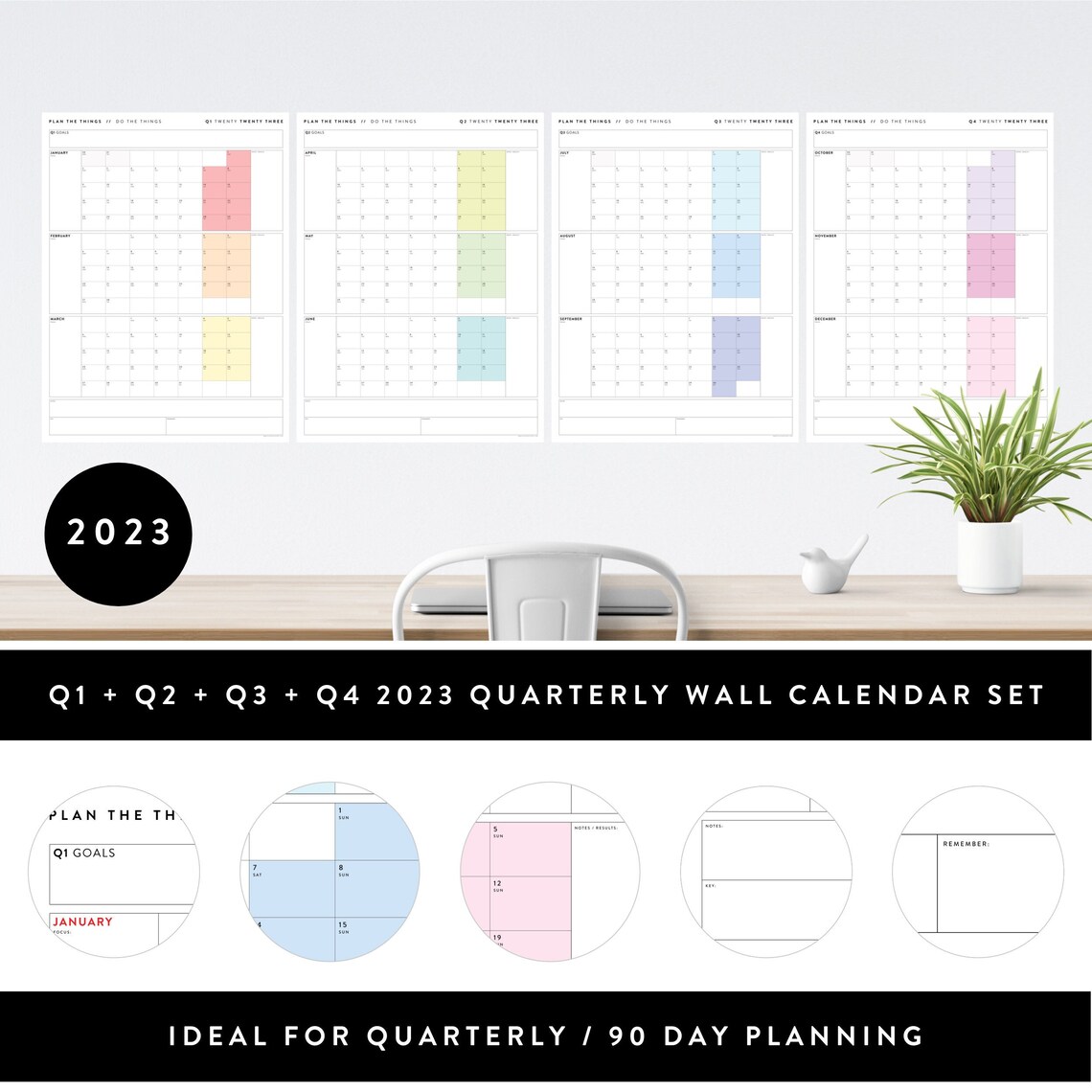 BUNDLE 2023 Q1 Q2 Q3 Q4 Calendario trimestral de pared Etsy México