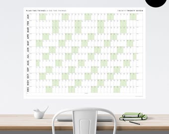 Giant 2027 Wall Calendar | 2027 Horizontal Linear Year Annual Visual Planner With Green Weekends